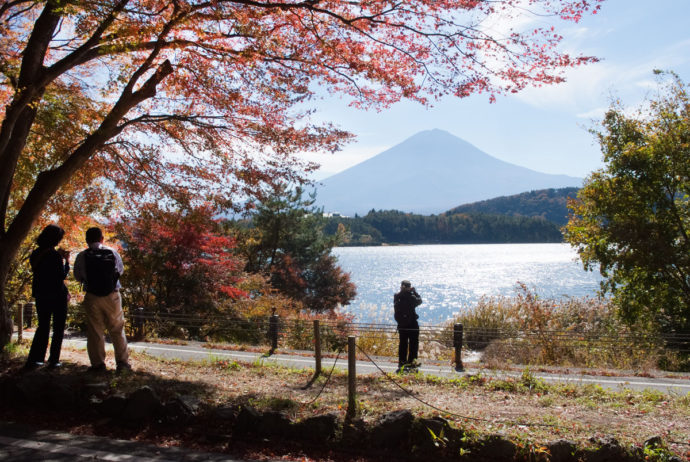 もみじと富士山と河口湖